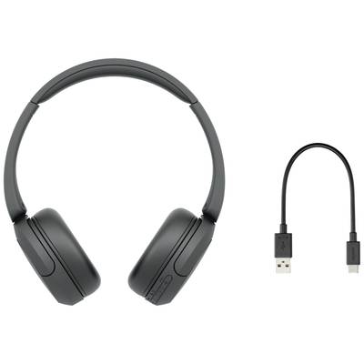 Écouteurs sans fil noirs avec câble de charge USB. Idéaux pour écouter de la musique et passer des appels en déplacement.