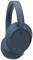 Casque audio sans fil bleu, de type over-ear, avec réduction de bruit, vue de côté.