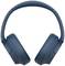Casque audio bleu over-ear, pliable, modèle sans fil, sur fond blanc.