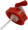 Robinet en plastique rouge avec poignée et petit tube de sortie, couramment utilisé pour les récipients de liquides.