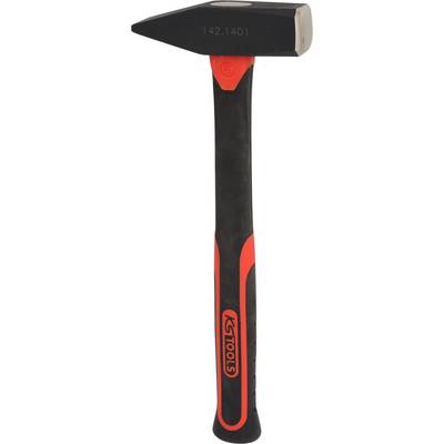 Un marteau avec une tête noire et une poignée rouge est montré. Le chiffre '142.1401' est gravé sur la tête du marteau.