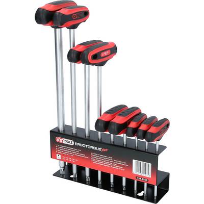 Ensemble de tournevis avec poignées ergonomiques dans un support, nom de produit "ERGOTORQUEplus", de la marque KS Tools.
