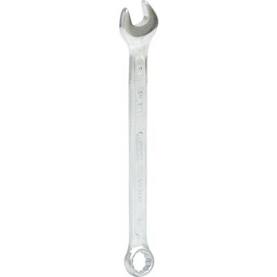 Une clé à molette en argent avec un côté ouvert et un côté fermé, utilisée pour serrer ou desserrer des vis.