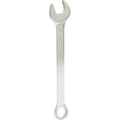 Une clé mixte à fourche et à anneau, en métal, utilisée pour serrer et desserrer des vis.