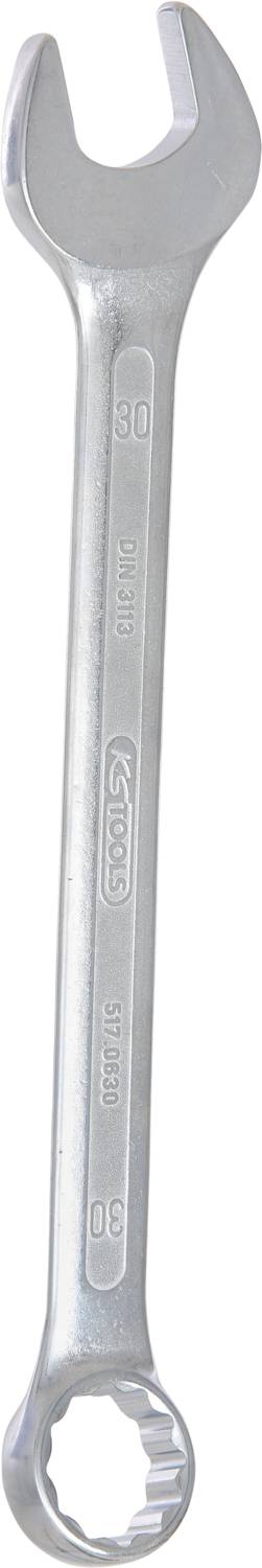 Une clé à molette en argent avec côté ouvert et anneau, adaptée aux écrous et boulons de 30 mm de diamètre.