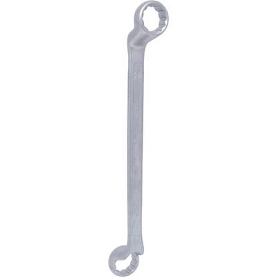 Une clé à molette argent avec deux extrémités ouvertes de tailles différentes, généralement utilisée pour desserrer ou resserrer des vis ou des écrous.