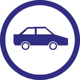 Symbole d'une voiture dans un cercle bleu.