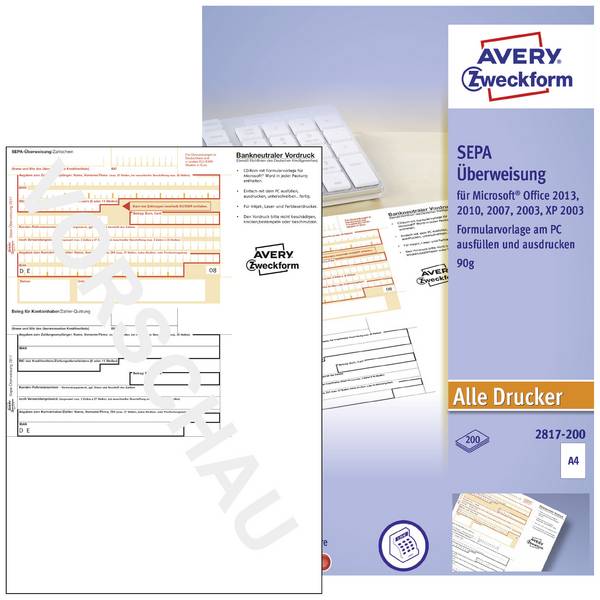 Avery-Zweckform Formulaire de virement SEPA DIN A4 Nombre de pages: 200 2817-200