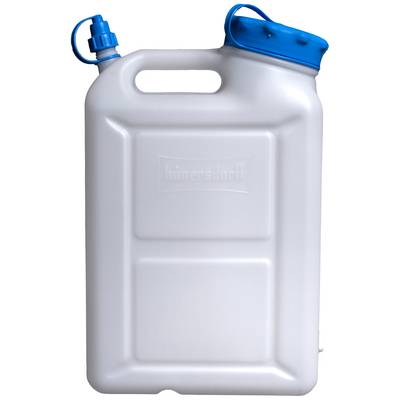 Un bidon d'eau blanc avec un bouchon à vis bleu et un bec verseur sur le côté.