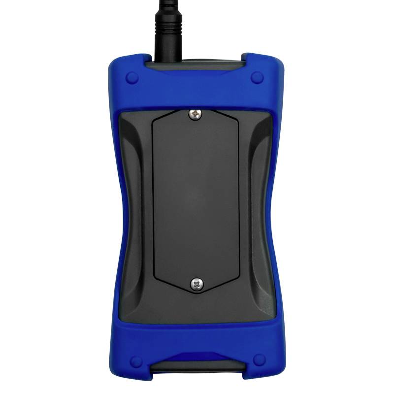 Un appareil électronique portable bleu-noir avec un câble sur le dessus, probablement un instrument de mesure ou de test.