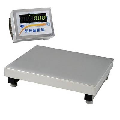Balance plateforme en acier inoxydable avec affichage numérique séparé, utilisée pour peser les articles volumineux.