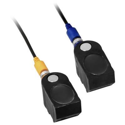 Deux sondes de capteur filaires noires avec des connecteurs colorés, l'une orange et l'autre bleu, sur un fond blanc.