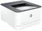 Imprimante laser noir et blanc pour bureau, avec sortie papier, logo de marque visible sur la face avant. Impression d'un document en cours.