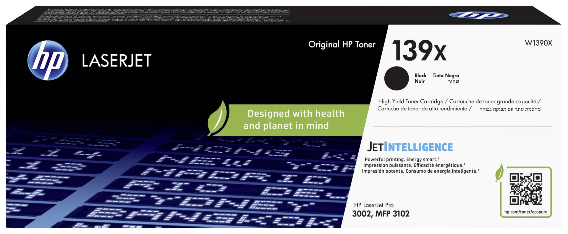 Cartouche de toner originale noire HP LaserJet 139X, compatible avec les modèles HP LaserJet Pro 3002 et MFP 3102, certifiée écolabel.