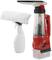 Aspirateur électrique pour vitres rouge et noir avec réservoir d'eau transparent, à côté d'un vaporisateur et d'un chiffon en microfibre. Adapté pour le nettoyage des fenêtres.