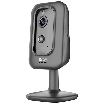 Une caméra de surveillance noire avec microphone intégré et support, adaptée à la sécurité intérieure.