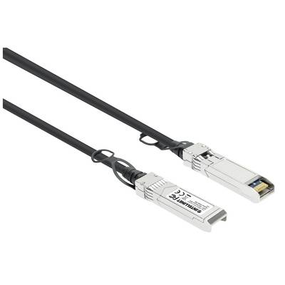 Deux câbles de données optiques avec des connecteurs métalliques, chacun portant des étiquettes sur les connecteurs. Ils sont adaptés pour des transferts de données à haute vitesse.