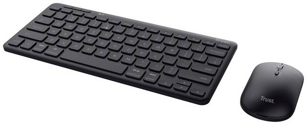 Trust Lyra WL Bluetooth, radio Kit souris + clavier rechargeable, Touches à frappe silencieuse, protégé contre les infiltrations d'eau, touches multimédia allemand, QWERTZ noir