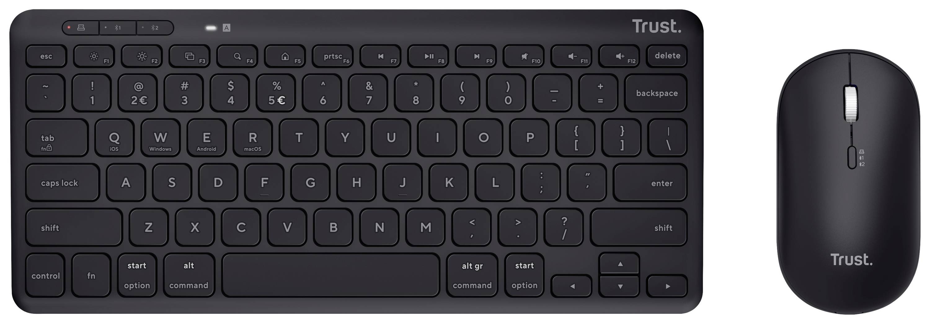 Clavier Trust noir sans fil avec disposition QWERTZ et souris sans fil assortie ; adapté pour l'utilisation d'un ordinateur.