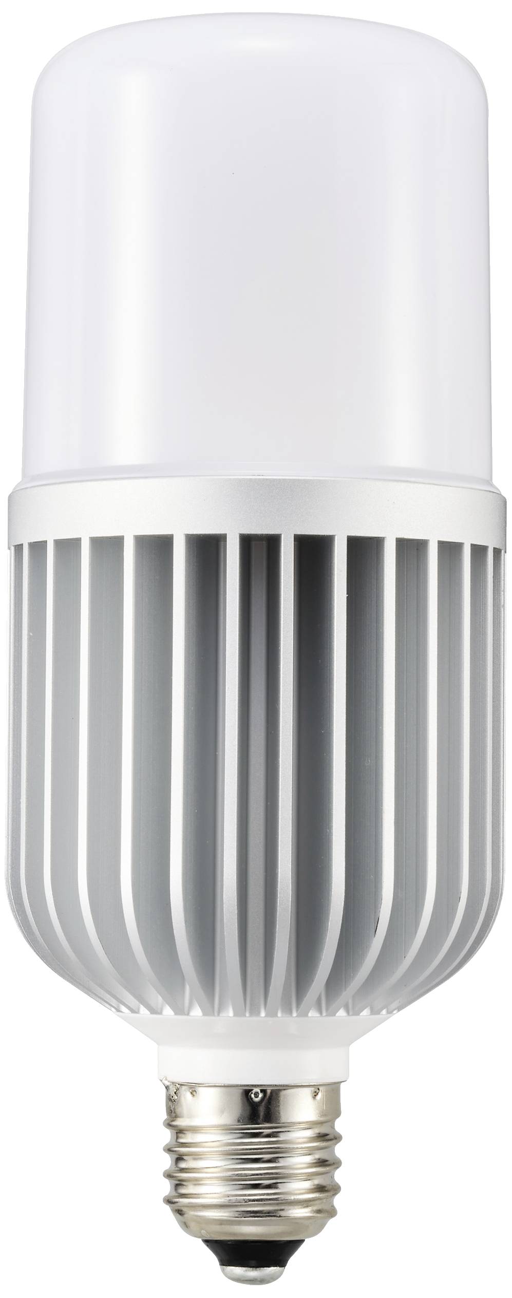 Une lampe LED moderne avec un culot E27 et des ailettes de refroidissement pour une meilleure dissipation thermique. Idéale pour un éclairage économe en énergie.