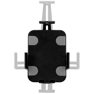 Support de téléphone portable noir avec bras ajustables et coussinets antidérapants pour une fixation stable des appareils.