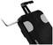 Un support de téléphone noir avec des pinces latérales ajustables et une tige métallique de fixation, présenté sous un angle diagonal.