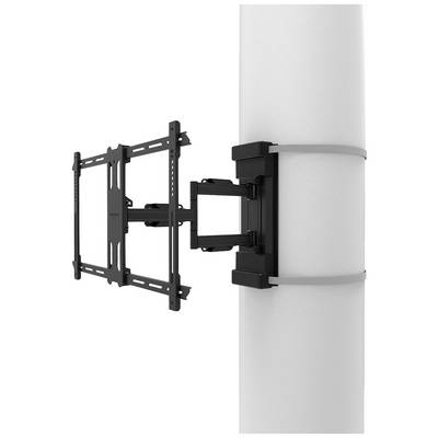 Support mural pour téléviseur à écran plat fixé sur un poteau rond, avec bras extensible, permettant une inclinaison et une rotation flexibles.