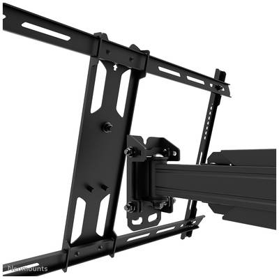 Support mural pour écran plat en métal noir, avec bras articulé permettant d'ajuster la position de l'écran dans différentes configurations.