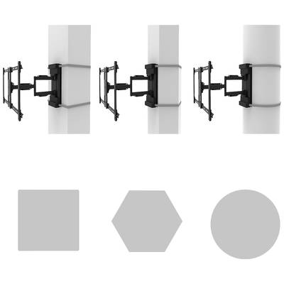 Support mural pour écrans plats, adapté aux colonnes rondes et carrées. Diverses options de réglage et exemples de configurations.