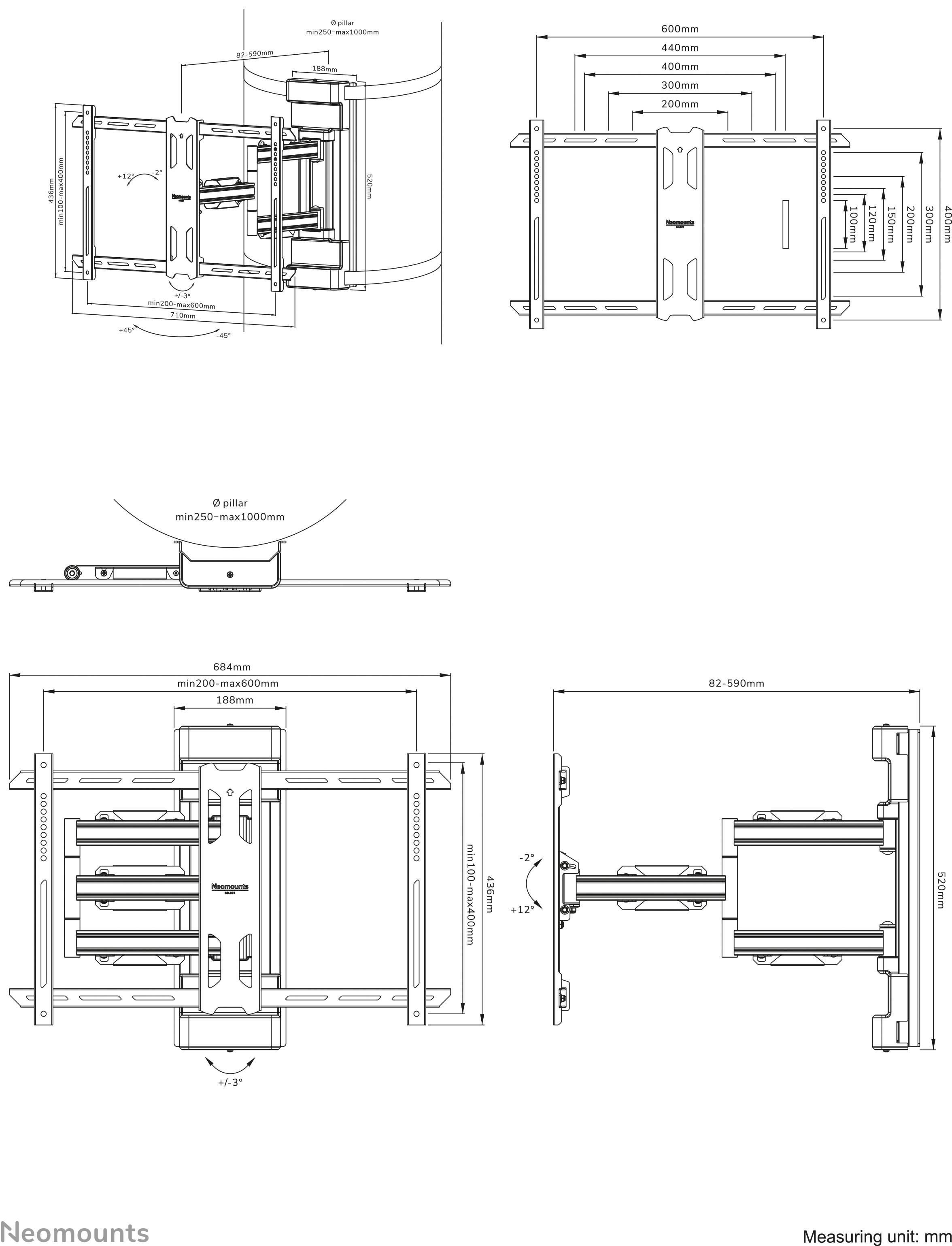 Dessin technique d'un support de moniteur avec dimensions en mm.