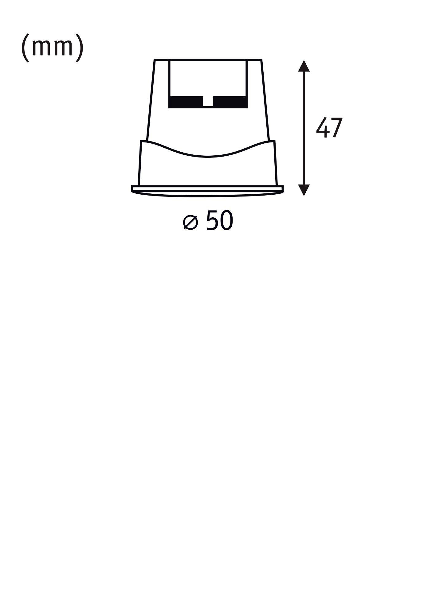 Diagramme d'un récipient circulaire avec un diamètre de 50 mm et une hauteur de 47 mm, avec indication des dimensions en millimètres.