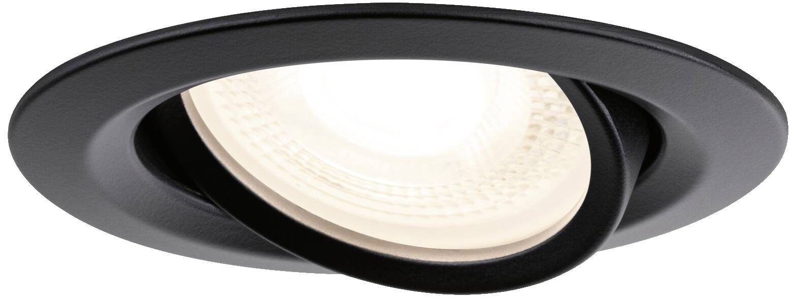 Spot encastrable noir avec lumière LED ronde orientable. Éclairage économe en énergie, adapté aux espaces intérieurs modernes.