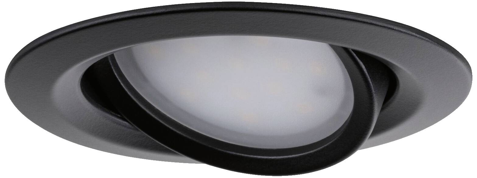 Spot encastrable LED à bordure noire avec cadre orientable. Adapté pour un éclairage flexible dans les plafonds des espaces de vie.