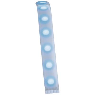 Une barre lumineuse bleu scintillant, avec des cercles lumineux régulièrement répartis le long de sa longueur.