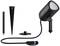 Projecteur LED noir avec piquet de terre, câble et accessoires de montage. Adapté à l'éclairage extérieur, design robuste, installation facile.