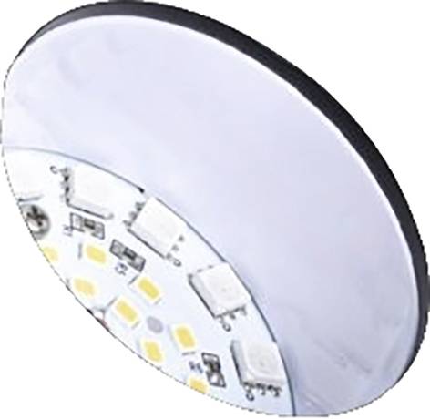 Un luminaire LED circulaire avec plusieurs puces lumineuses et une surface réfléchissante.