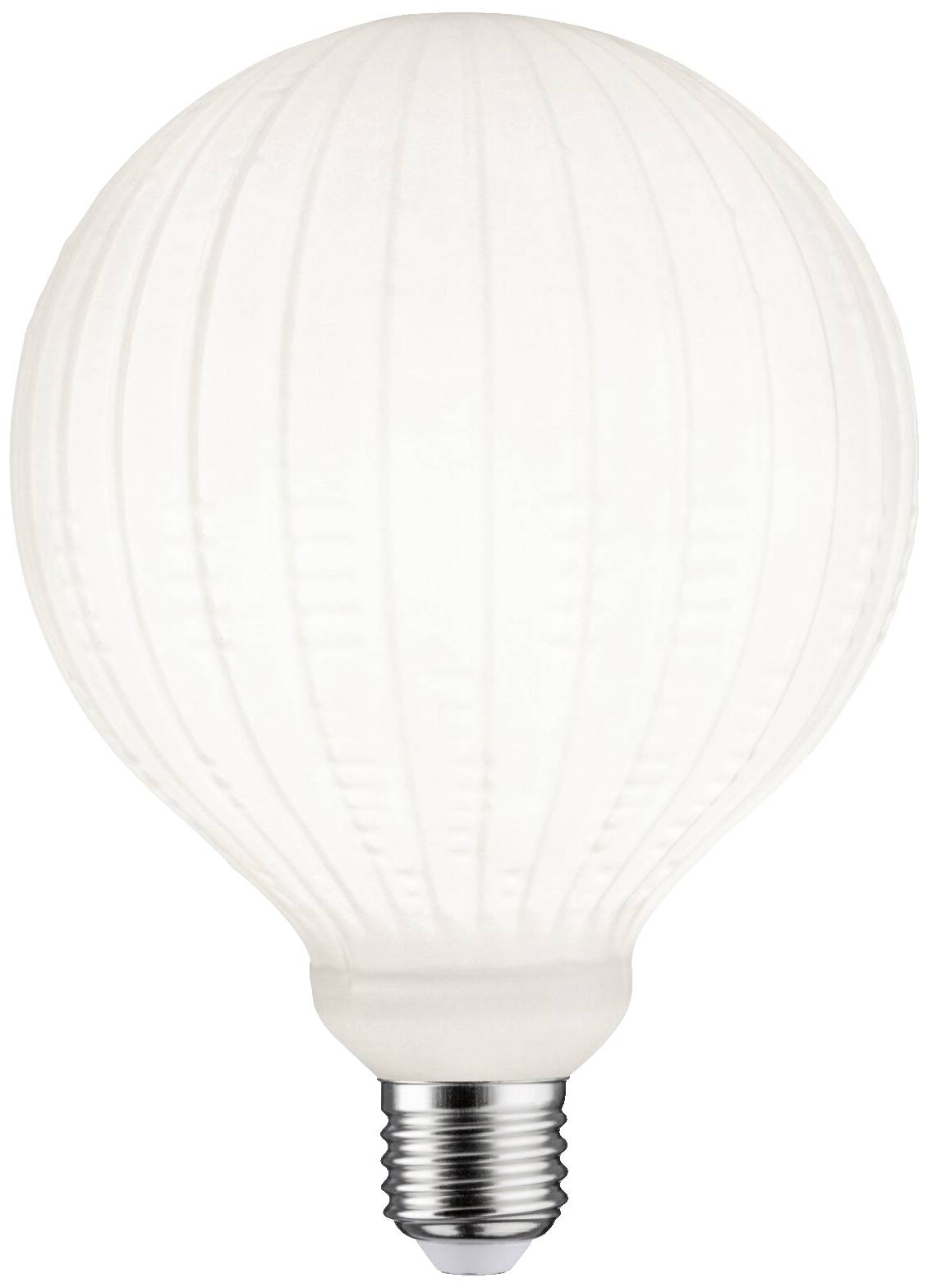 Ampoule sphérique à culot E27 avec surface cannelée.