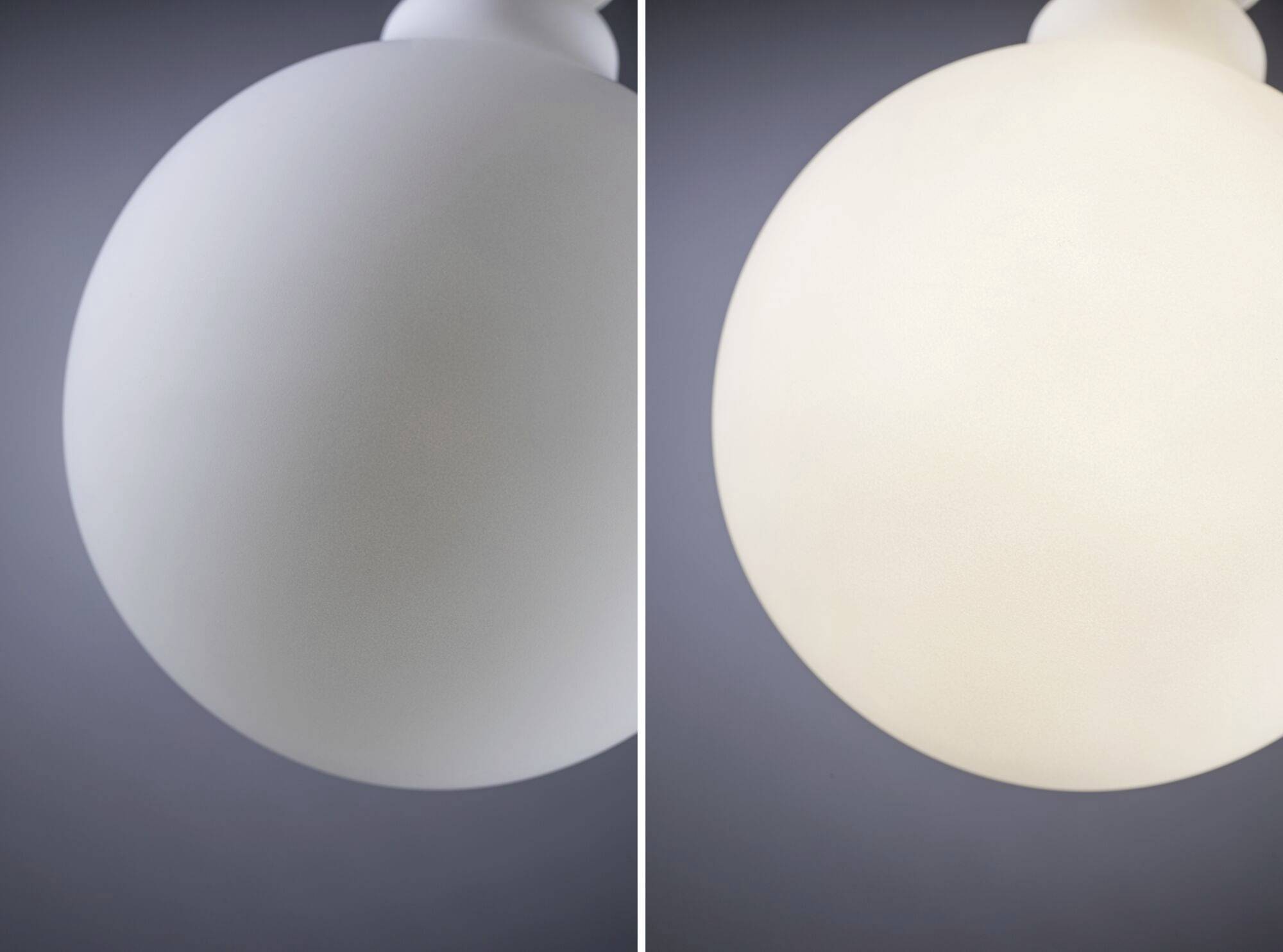 'Deux lampes, une éteinte à gauche et l'autre allumée à droite, montrent la différence en éclairage et luminosité.'