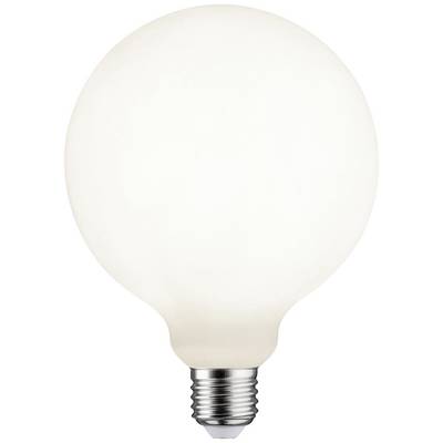 Une ampoule ronde, blanche, avec douille à vis, qui éclaire uniformément. Adaptée pour l'éclairage général.