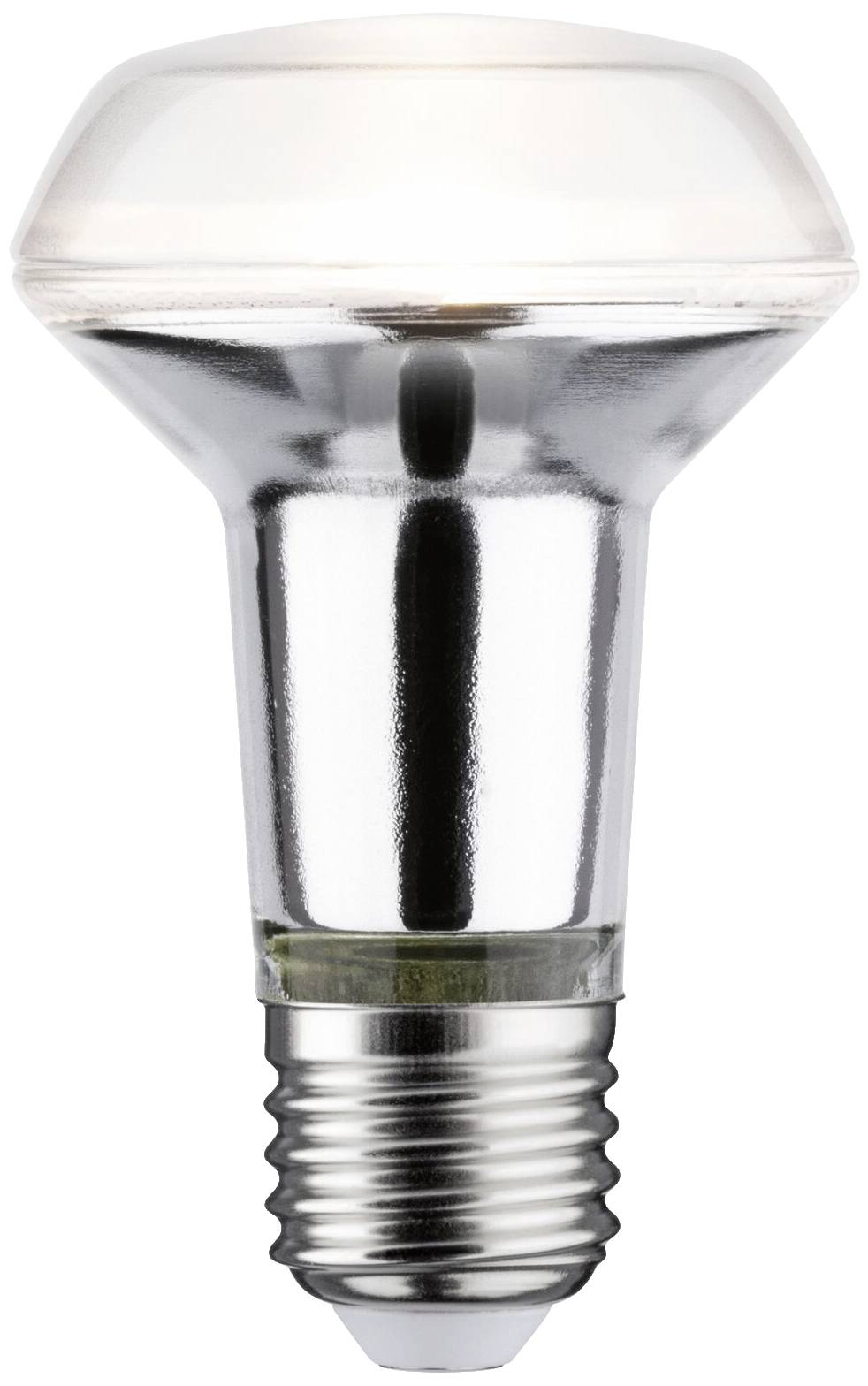 Une ampoule LED argentée à large tête mate et culot E27. Elle convient pour un éclairage économe en énergie.