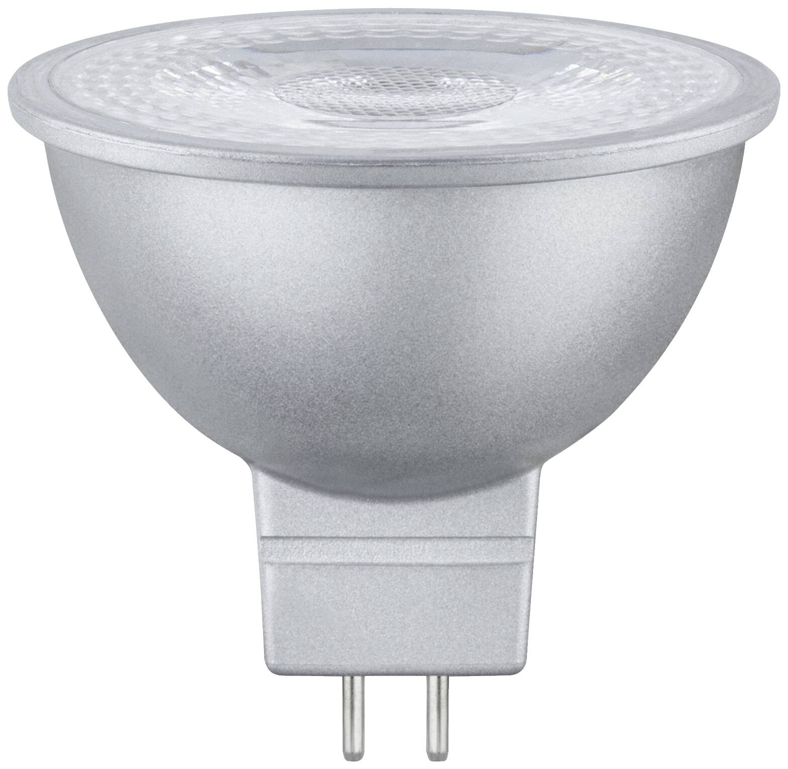 Un spot LED de couleur argentée avec douille GU5.3, adapté aux supports de lampes halogènes, source lumineuse efficace pour les espaces intérieurs.