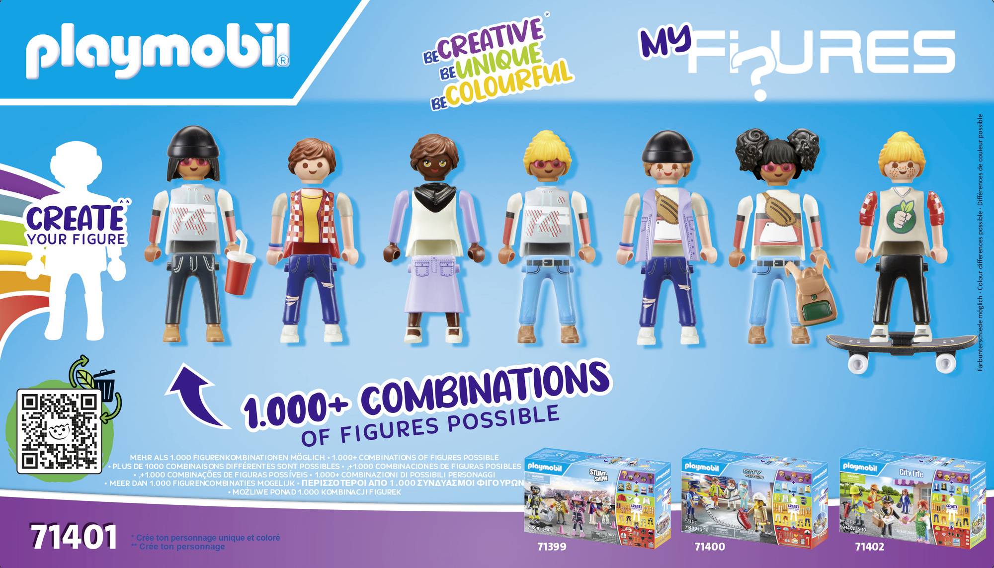 'Playmobil My Figures 71401' propose plus de 1000 possibilités de combinaison. Présente six personnages entièrement personnalisables.