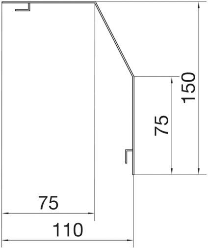 Dessin technique d'un profil rectangulaire avec les dimensions suivantes : longueur de base 110 mm, hauteur 150 mm, longueur verticale 75 mm.