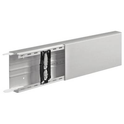 Profilé de goulotte de câbles en argent avec couvercle amovible, adapté pour l'installation de prises de courant ou d'interrupteurs.