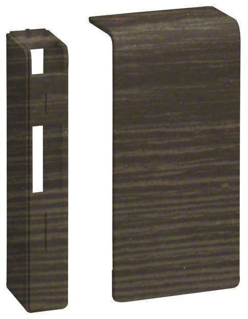 Deux revêtements en bois brun foncé, l'un courbé, l'autre rectangulaire avec des découpes. Ils semblent appartenir à un habillage de meuble.