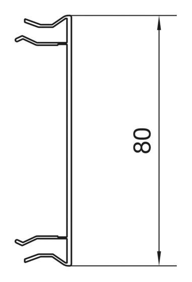 Dessin technique d'un profilé en U d'une largeur de 80 mm, représenté par deux lignes parallèles avec des crochets à leurs extrémités.