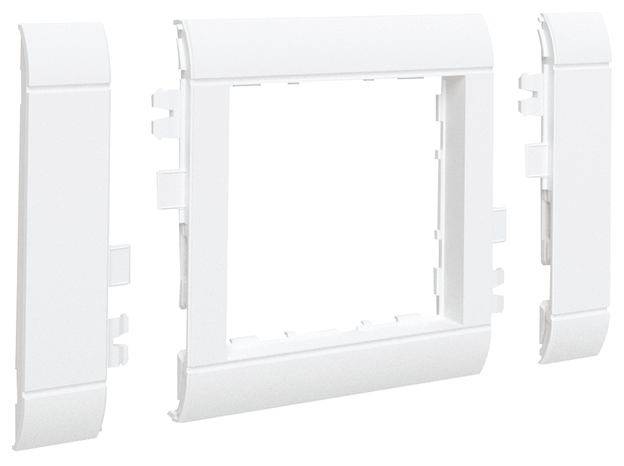 Couvercle en plastique blanc en trois parties formant un boîtier rectangulaire. Utilisé pour les installations électriques.
