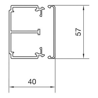 Dessin technique d'un profil avec dimensions : largeur 40 mm, hauteur 57 mm. Montre une coupe transversale avec une structure interne détaillée.