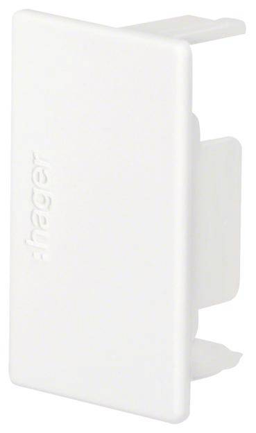 Couvercle rectangulaire en plastique blanc avec logo 'hager', destiné à recouvrir des installations électriques.
