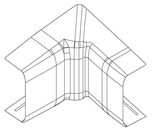 Dessin technique d'un angle de bâtiment ou d'architecture avec des surfaces superposées et des lignes de pliage qui illustrent la complexité et la structure.